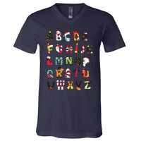 Christmas Alphabet Abc Cute Xmas Prek Teacher Women V-Neck T-Shirt