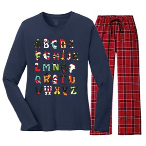 Christmas Alphabet Abc Cute Xmas Prek Teacher Women Women's Long Sleeve Flannel Pajama Set 