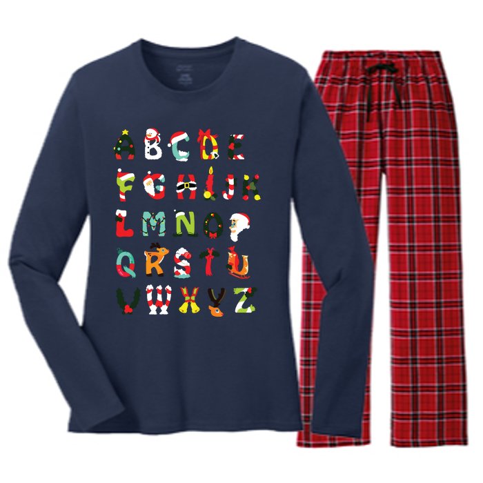 Christmas Alphabet Abc Cute Xmas Prek Teacher Women Women's Long Sleeve Flannel Pajama Set 