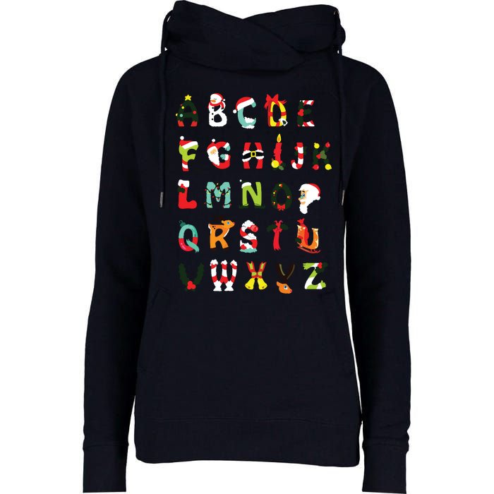 Christmas Alphabet Abc Cute Xmas Prek Teacher Women Womens Funnel Neck Pullover Hood