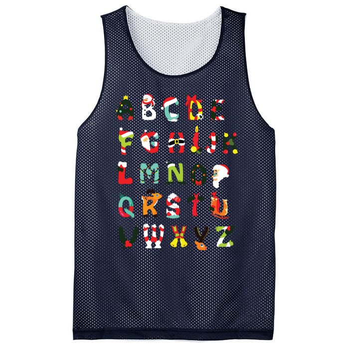 Christmas Alphabet Abc Cute Xmas Prek Teacher Women Mesh Reversible Basketball Jersey Tank