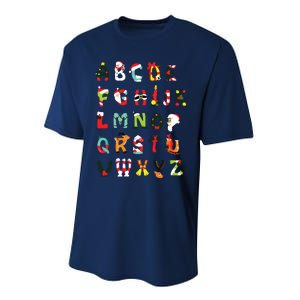 Christmas Alphabet Abc Cute Xmas Prek Teacher Women Performance Sprint T-Shirt