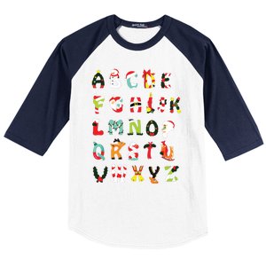 Christmas Alphabet Abc Cute Xmas Prek Teacher Women Baseball Sleeve Shirt