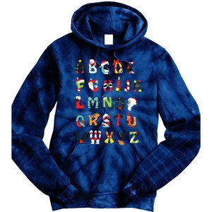 Christmas Alphabet Abc Cute Xmas Prek Teacher Women Tie Dye Hoodie