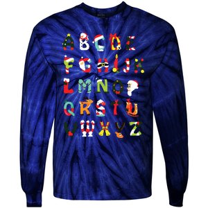 Christmas Alphabet Abc Cute Xmas Prek Teacher Women Tie-Dye Long Sleeve Shirt