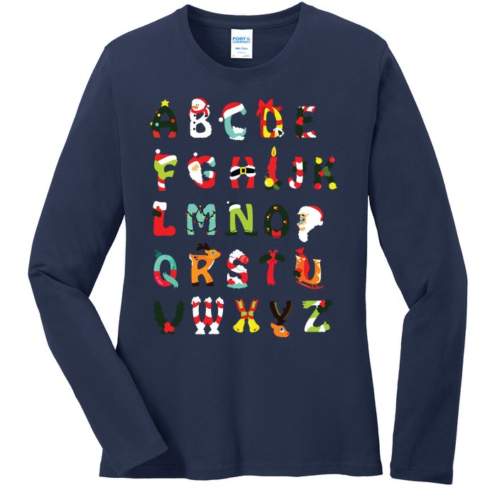 Christmas Alphabet Abc Cute Xmas Prek Teacher Women Ladies Long Sleeve Shirt