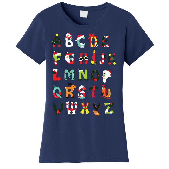 Christmas Alphabet Abc Cute Xmas Prek Teacher Women Women's T-Shirt