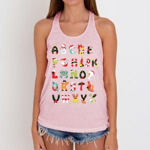 Christmas Alphabet Abc Cute Xmas Prek Teacher Women Women's Knotted Racerback Tank