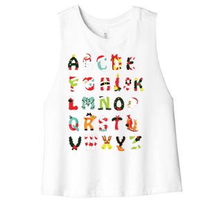 Christmas Alphabet Abc Cute Xmas Prek Teacher Women Women's Racerback Cropped Tank