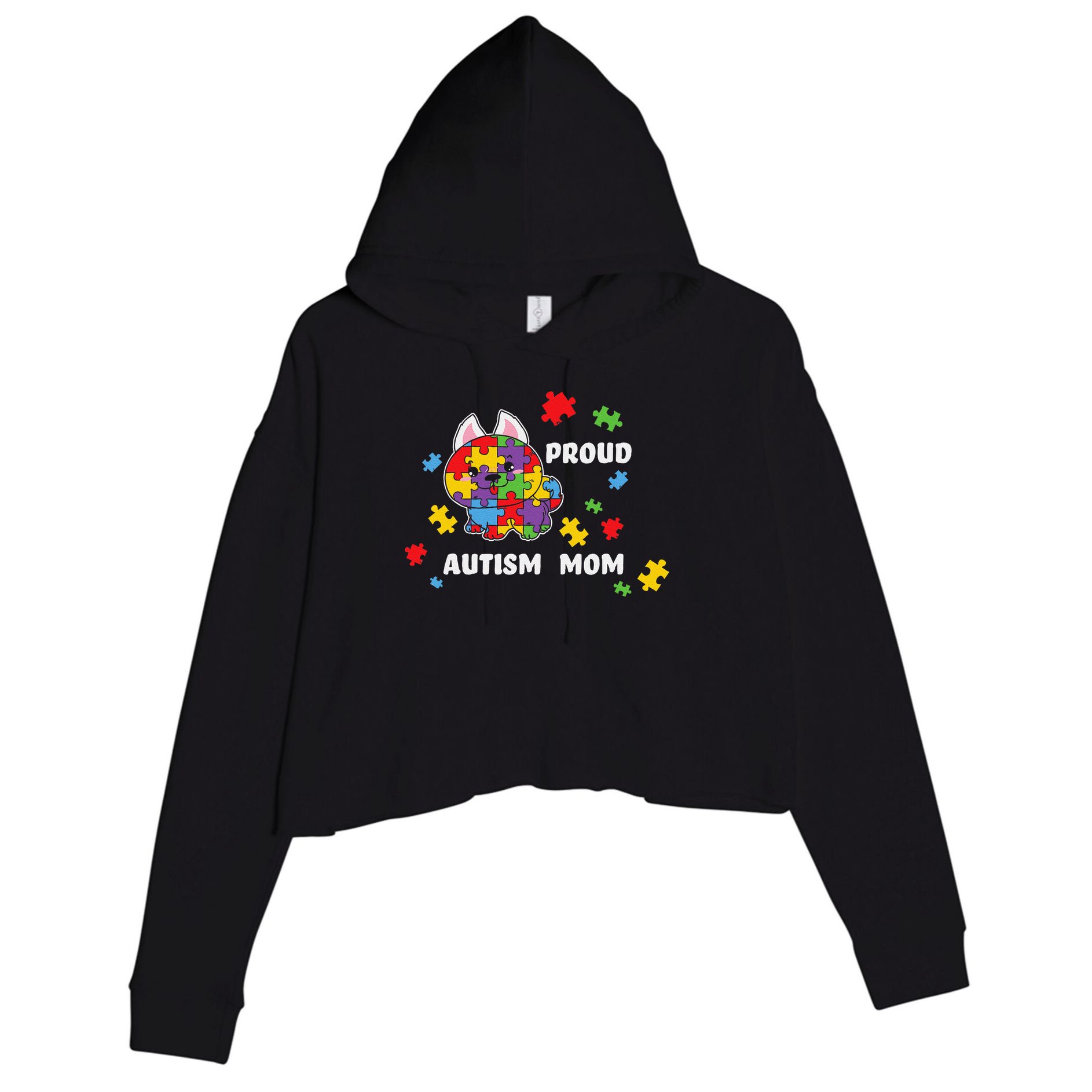 Cute Autism Awareness Women - Proud Autism Mom Dog Puzzle Crop Fleece Hoodie