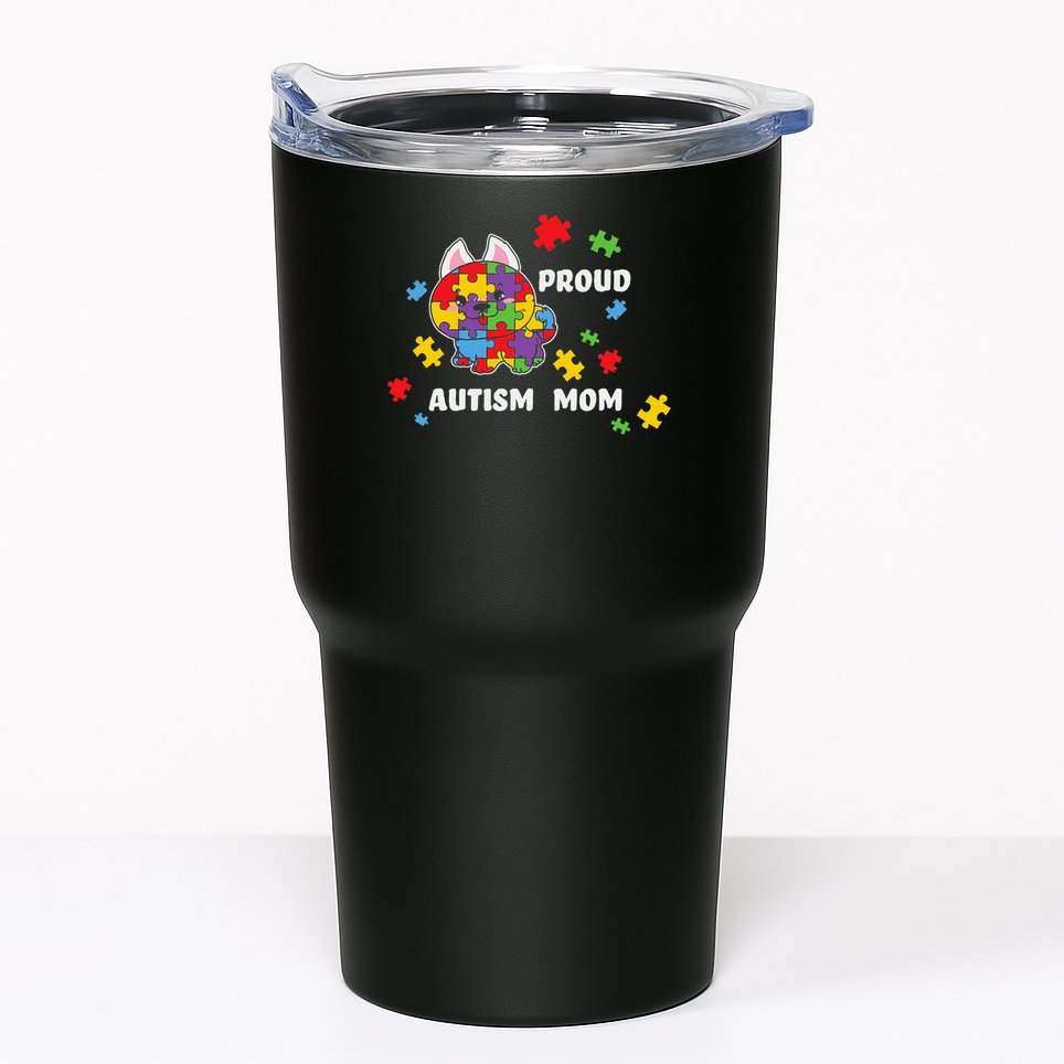 Cute Autism Awareness Women - Proud Autism Mom Dog Puzzle Tumbler