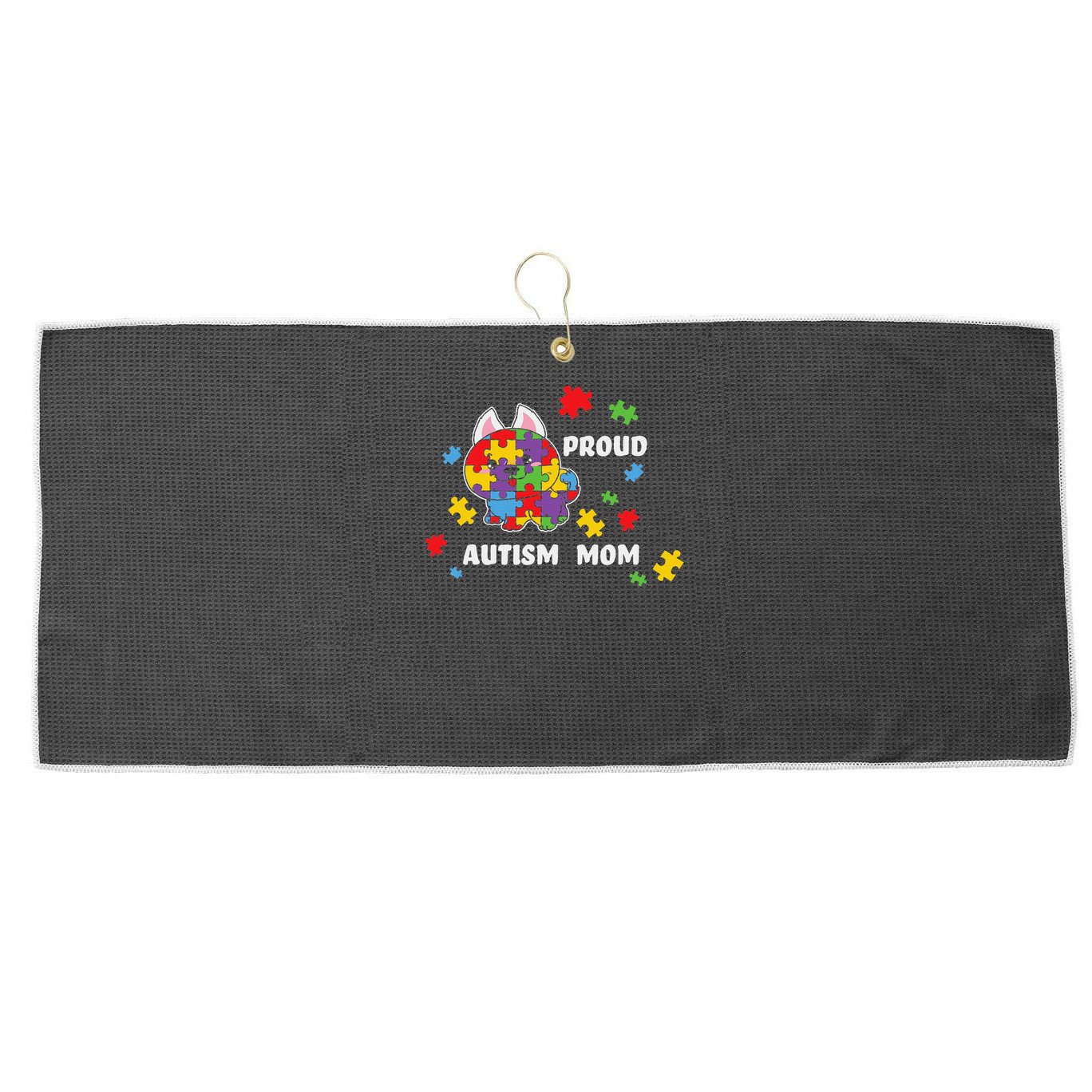 Cute Autism Awareness Women - Proud Autism Mom Dog Puzzle Large Microfiber Waffle Golf Towel
