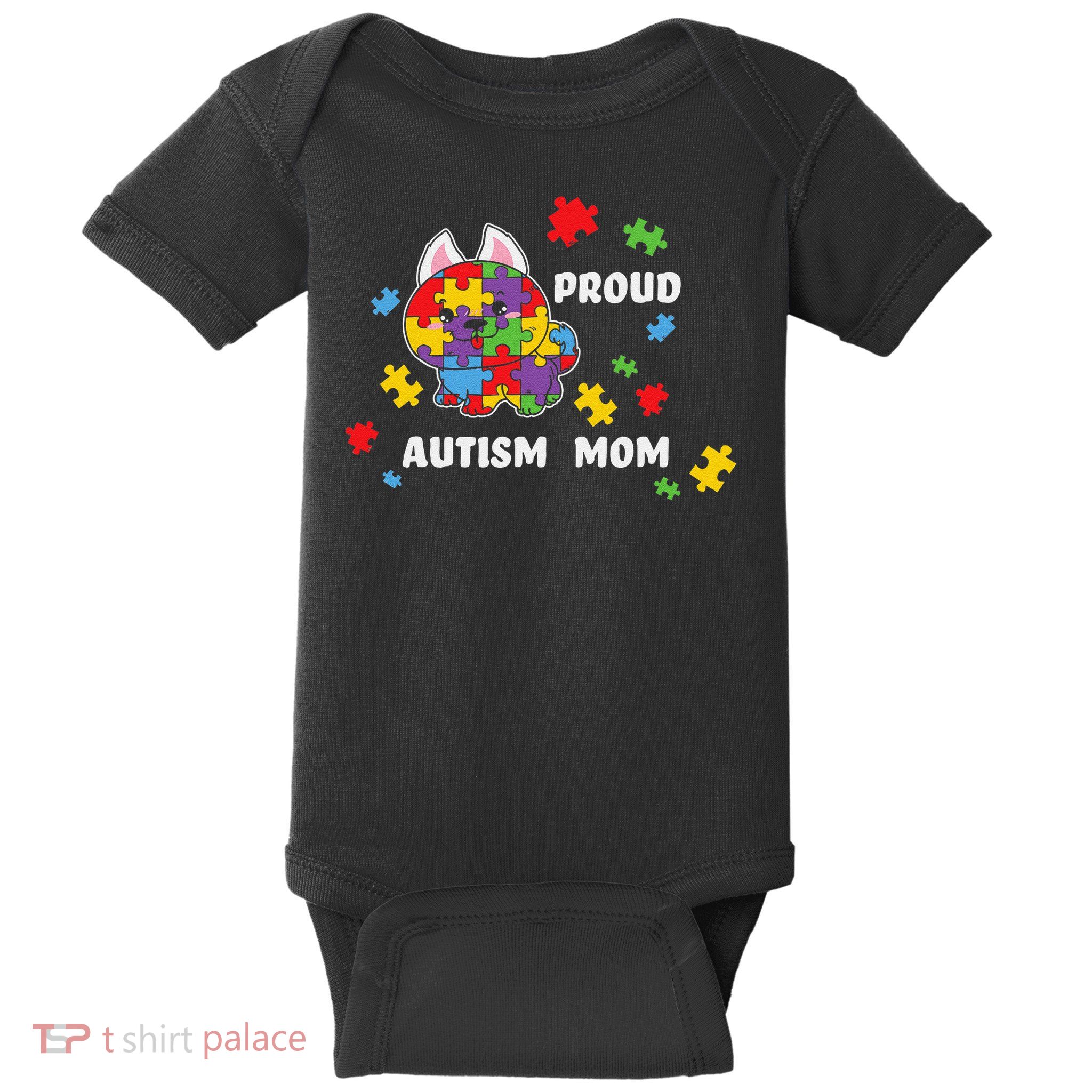Cute Autism Awareness Women - Proud Autism Mom Dog Puzzle Baby Bodysuit