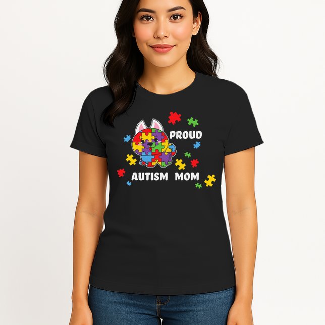 Cute Autism Awareness Women - Proud Autism Mom Dog Puzzle Womens T-Shirt