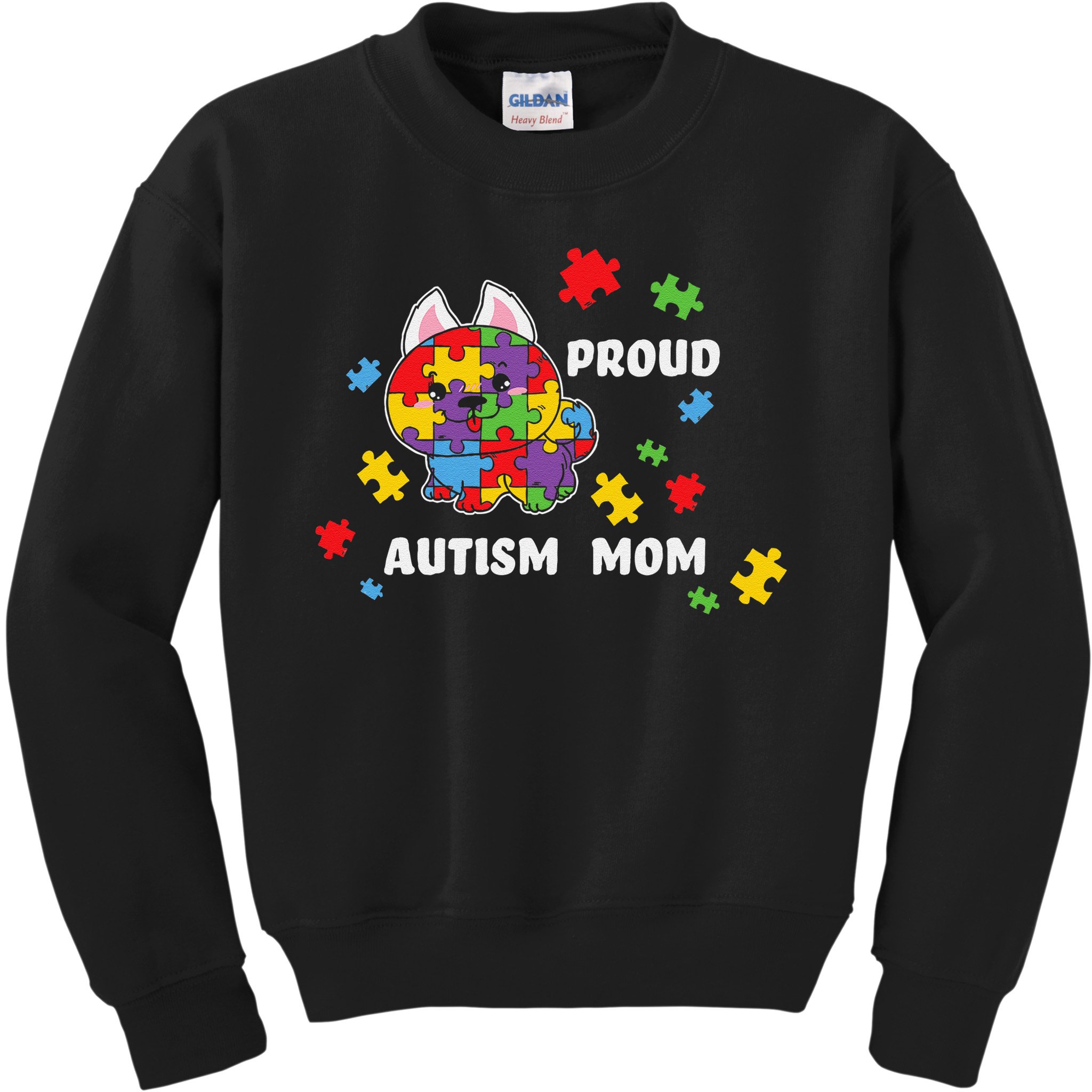 Cute Autism Awareness Women - Proud Autism Mom Dog Puzzle Kids Sweatshirt