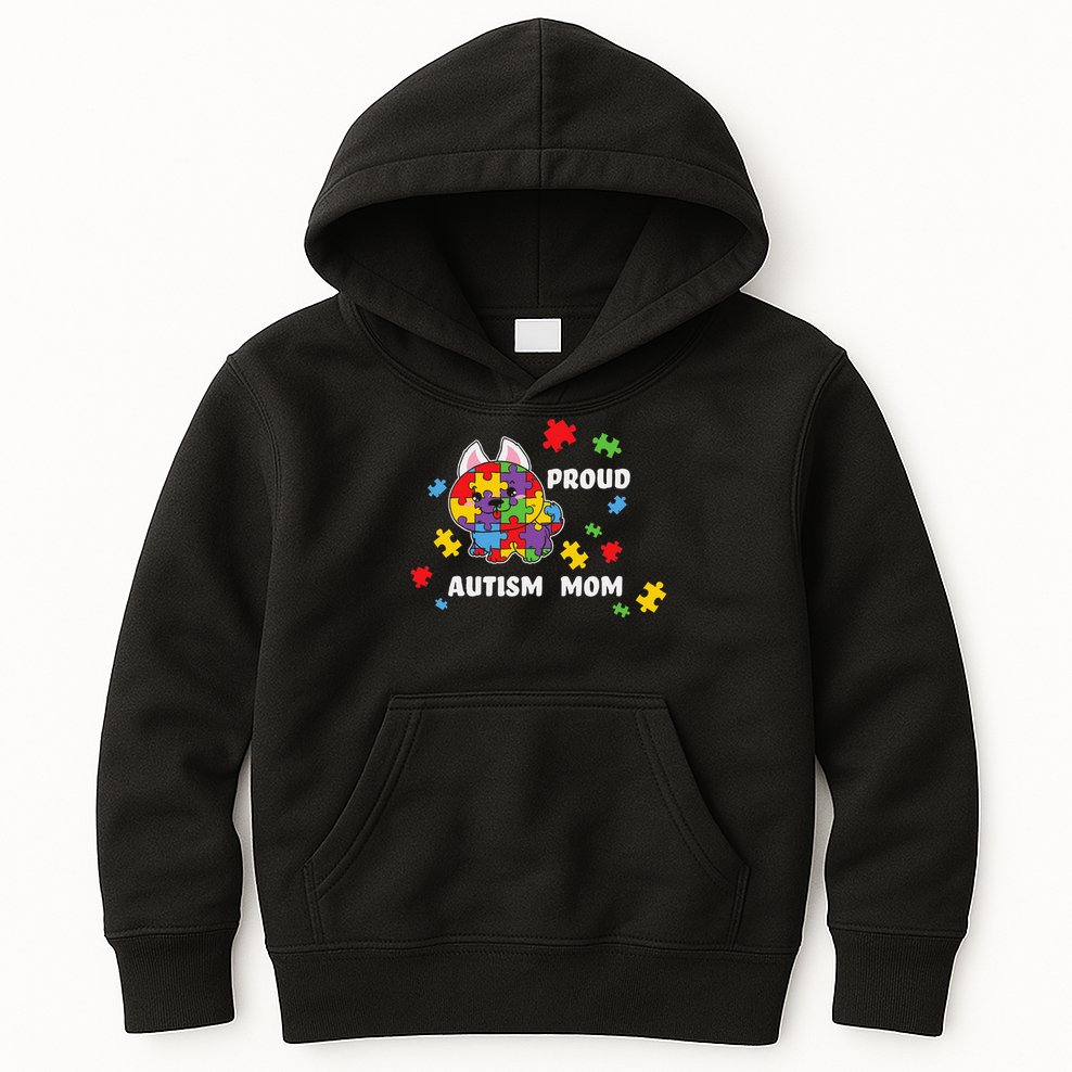Cute Autism Awareness Women - Proud Autism Mom Dog Puzzle Kids Hoodie