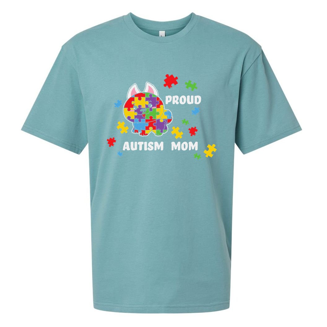 Cute Autism Awareness Women - Proud Autism Mom Dog Puzzle Sueded Cloud Jersey T-Shirt