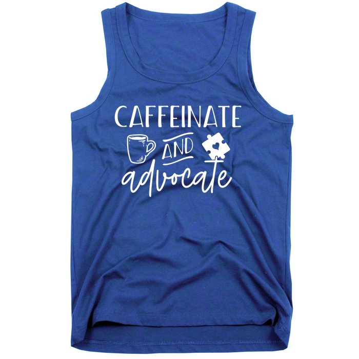 Caffeinate And Advocate Autism Special Ed Teacher Meme Gift Tank Top