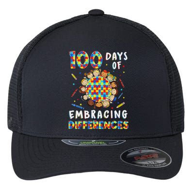 Cute Autism Awareness Embrace Differences 100 Days School Flexfit Unipanel Trucker Cap