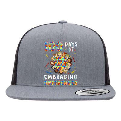 Cute Autism Awareness Embrace Differences 100 Days School Flat Bill Trucker Hat