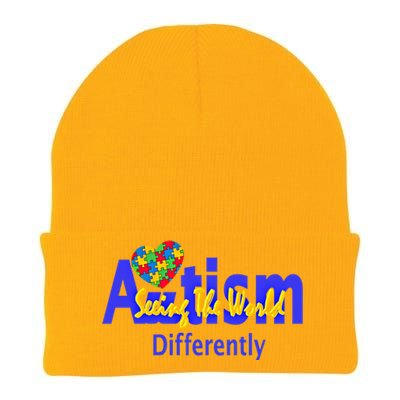 Cool Autism Awareness Autism Seeing The World Differently Gift Knit Cap Winter Beanie