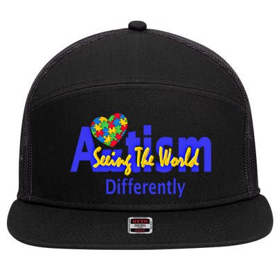 Cool Autism Awareness Autism Seeing The World Differently Gift 7 Panel Mesh Trucker Snapback Hat