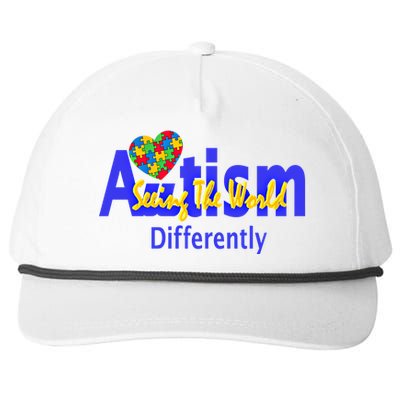 Cool Autism Awareness Autism Seeing The World Differently Gift Snapback Five-Panel Rope Hat