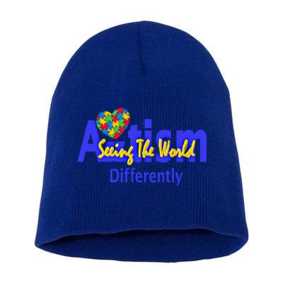 Cool Autism Awareness Autism Seeing The World Differently Gift Short Acrylic Beanie