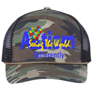 Cool Autism Awareness Autism Seeing The World Differently Gift Retro Rope Trucker Hat Cap