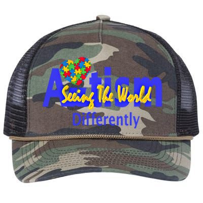 Cool Autism Awareness Autism Seeing The World Differently Gift Retro Rope Trucker Hat Cap