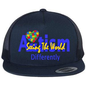 Cool Autism Awareness Autism Seeing The World Differently Gift Flat Bill Trucker Hat