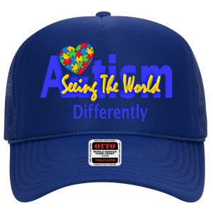 Cool Autism Awareness Autism Seeing The World Differently Gift High Crown Mesh Back Trucker Hat