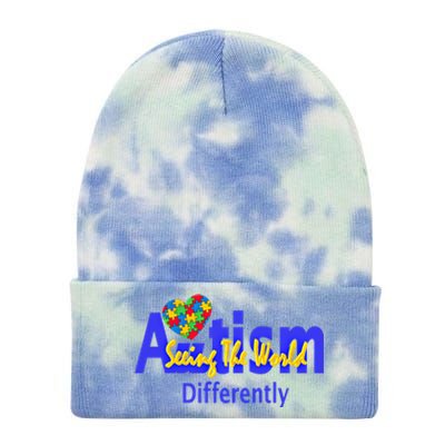 Cool Autism Awareness Autism Seeing The World Differently Gift Tie Dye 12in Knit Beanie