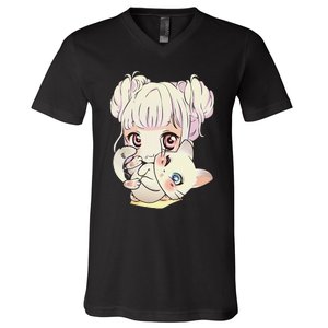 Cute Anime and Cats Lover Manga kawaii Graphic Otaku V-Neck T-Shirt