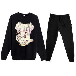 Cute Anime and Cats Lover Manga kawaii Graphic Otaku Premium Crewneck Sweatsuit Set