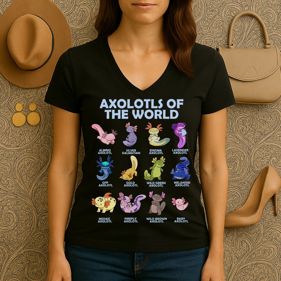 Cute Axolotl Axolotl Animals Of The World Herpetology Women's V-Neck T-Shirt