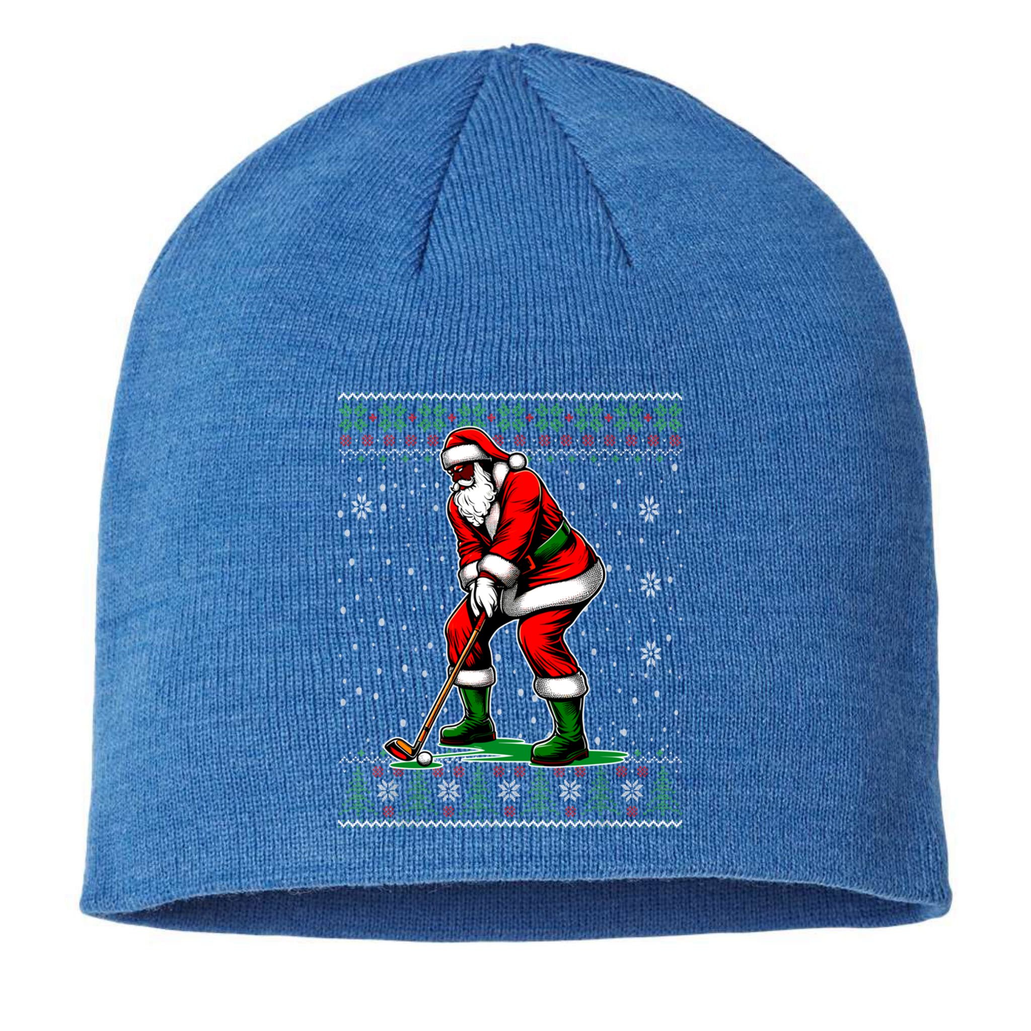 Christmas African American Santa Golf Ugly Christmas Sweater Gift Sustainable Beanie