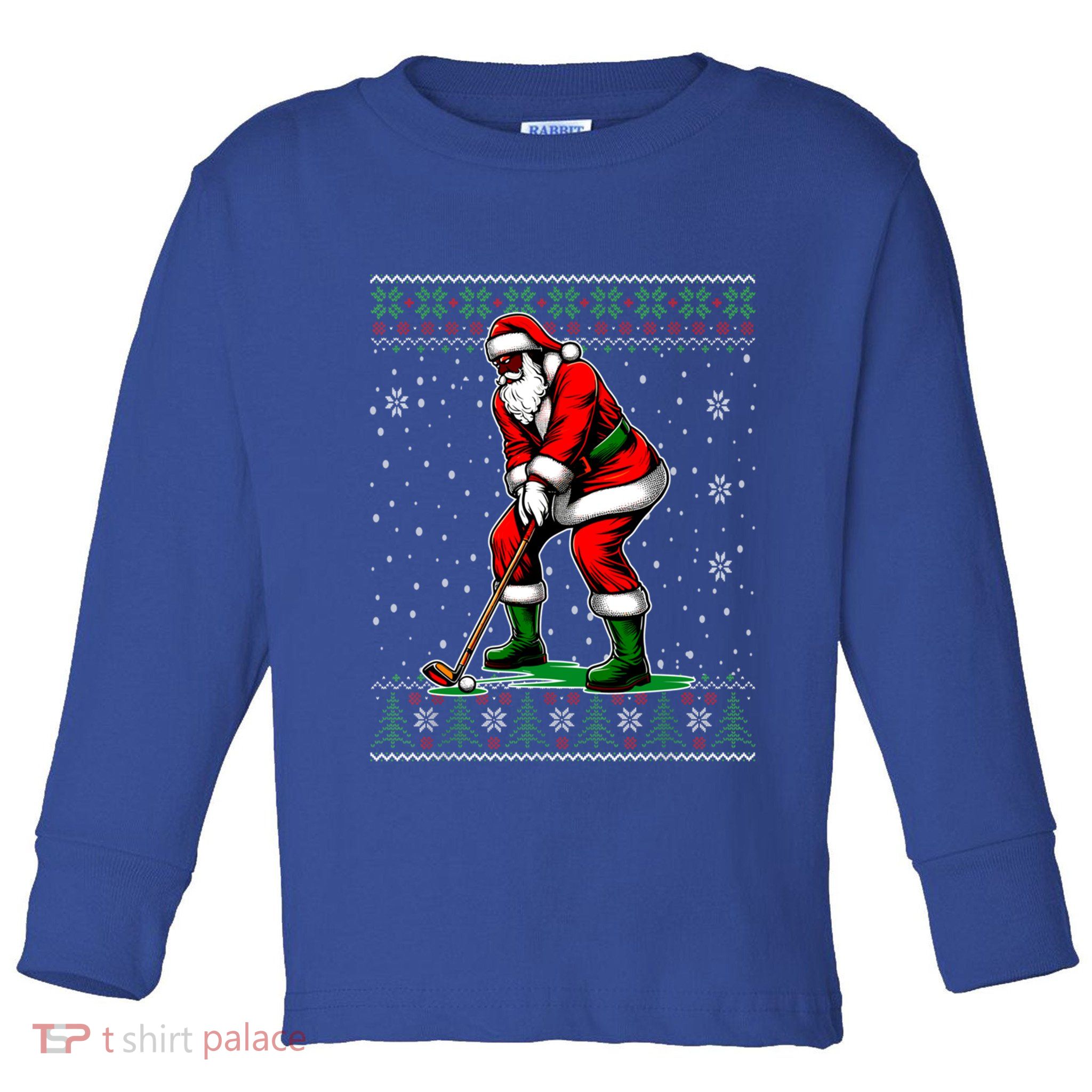 Christmas African American Santa Golf Ugly Christmas Sweater Gift Toddler Long Sleeve Shirt
