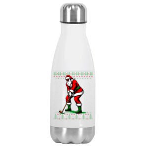 Christmas African American Santa Golf Ugly Christmas Sweater Gift Stainless Steel Insulated Water Bottle