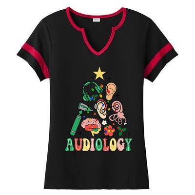 Christmas Audiologist Audiology Tree Vestibular Therapist Ladies Halftime Notch Neck Tee