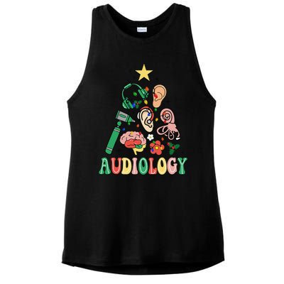 Christmas Audiologist Audiology Tree Vestibular Therapist Ladies PosiCharge Tri-Blend Wicking Tank