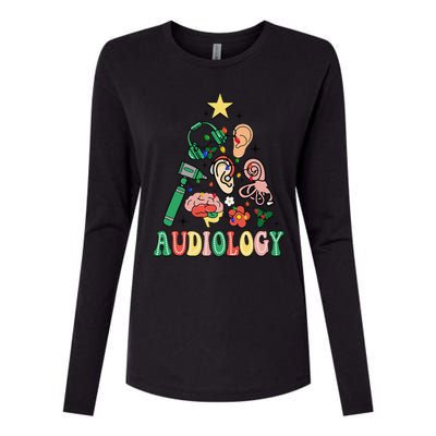 Christmas Audiologist Audiology Tree Vestibular Therapist Womens Cotton Relaxed Long Sleeve T-Shirt