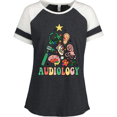 Christmas Audiologist Audiology Tree Vestibular Therapist Enza Ladies Jersey Colorblock Tee