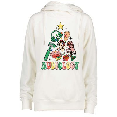 Christmas Audiologist Audiology Tree Vestibular Therapist Womens Funnel Neck Pullover Hood