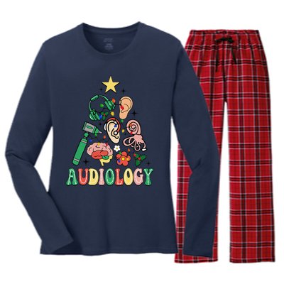 Christmas Audiologist Audiology Tree Vestibular Therapist Women's Long Sleeve Flannel Pajama Set 