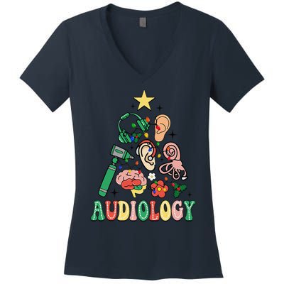 Christmas Audiologist Audiology Tree Vestibular Therapist Women's V-Neck T-Shirt