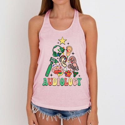 Christmas Audiologist Audiology Tree Vestibular Therapist Women's Knotted Racerback Tank