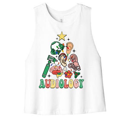 Christmas Audiologist Audiology Tree Vestibular Therapist Women's Racerback Cropped Tank