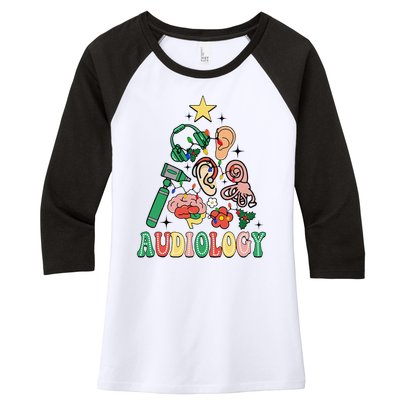 Christmas Audiologist Audiology Tree Vestibular Therapist Women's Tri-Blend 3/4-Sleeve Raglan Shirt