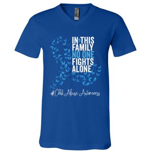 Child Abuse Awareness Month Blue Ribbon Butterflies Cute Gift V-Neck T-Shirt